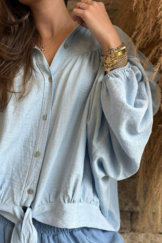 Basso Tie Smock Blouse Baby Blue